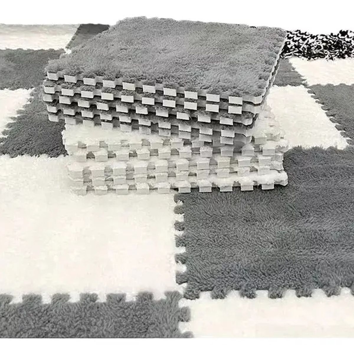 GENERICO - SET 10 ALFOMBRAS GOMA EVA PELUDAS 30X30CM - COLOR GRIS DECORATIVO