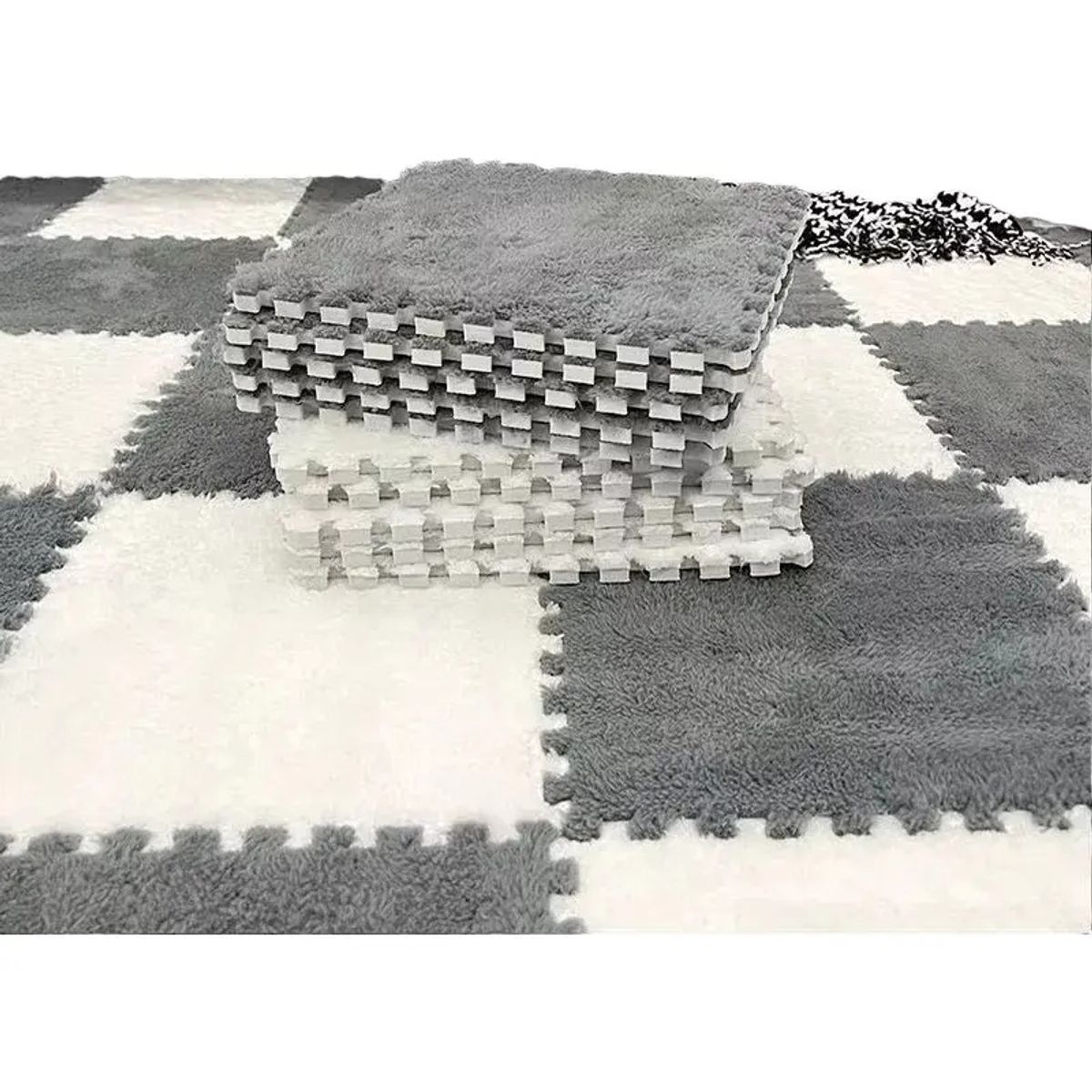 GENERICO - SET 10 ALFOMBRAS GOMA EVA PELUDAS 30X30CM - COLOR GRIS DECORATIVO