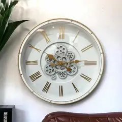 GENERICO - Reloj Retro Engranajes Blanco de Pared 50CM