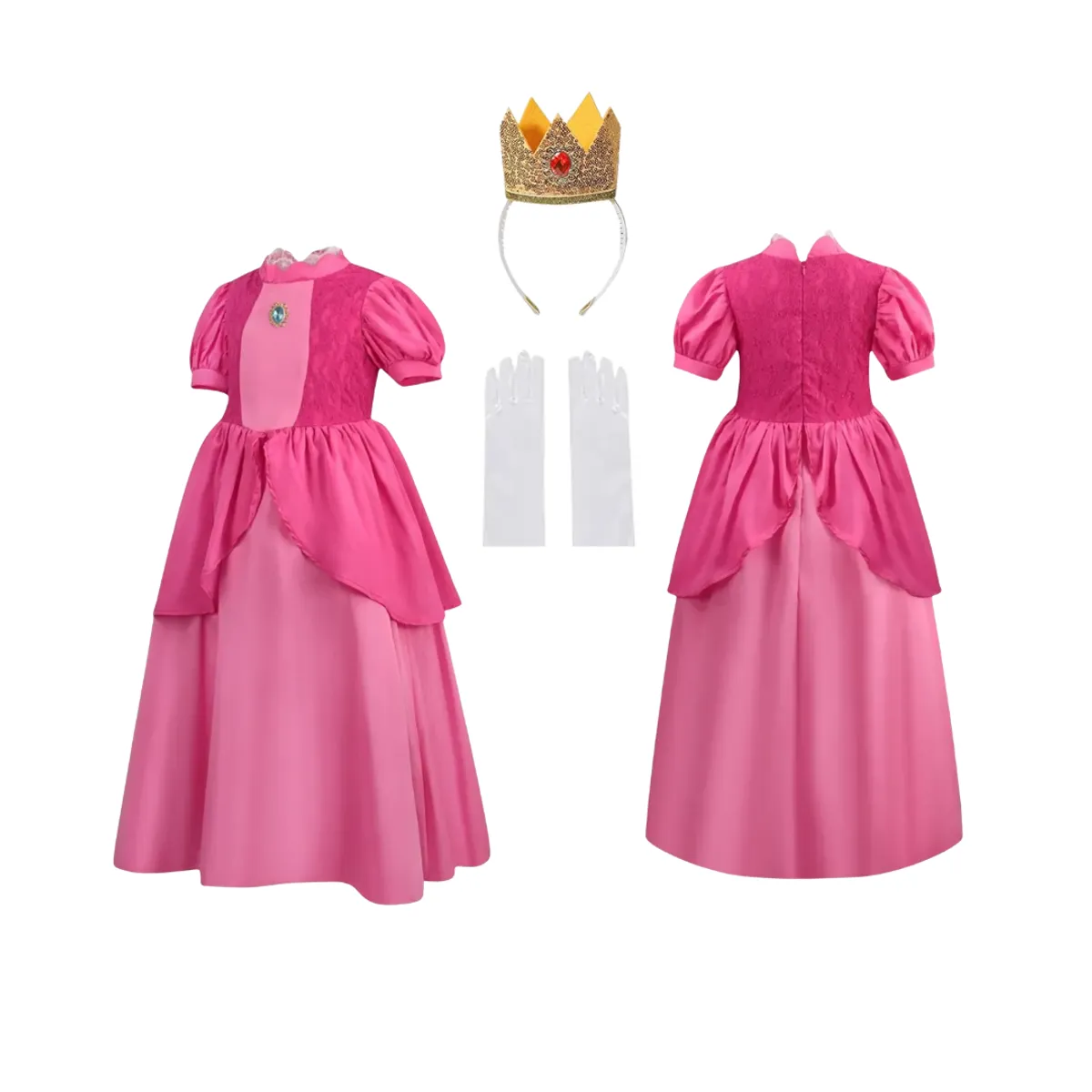 GENERICO - Disfraz Princesa Rosa Accesorios Corona Guantes Niña 7-9
