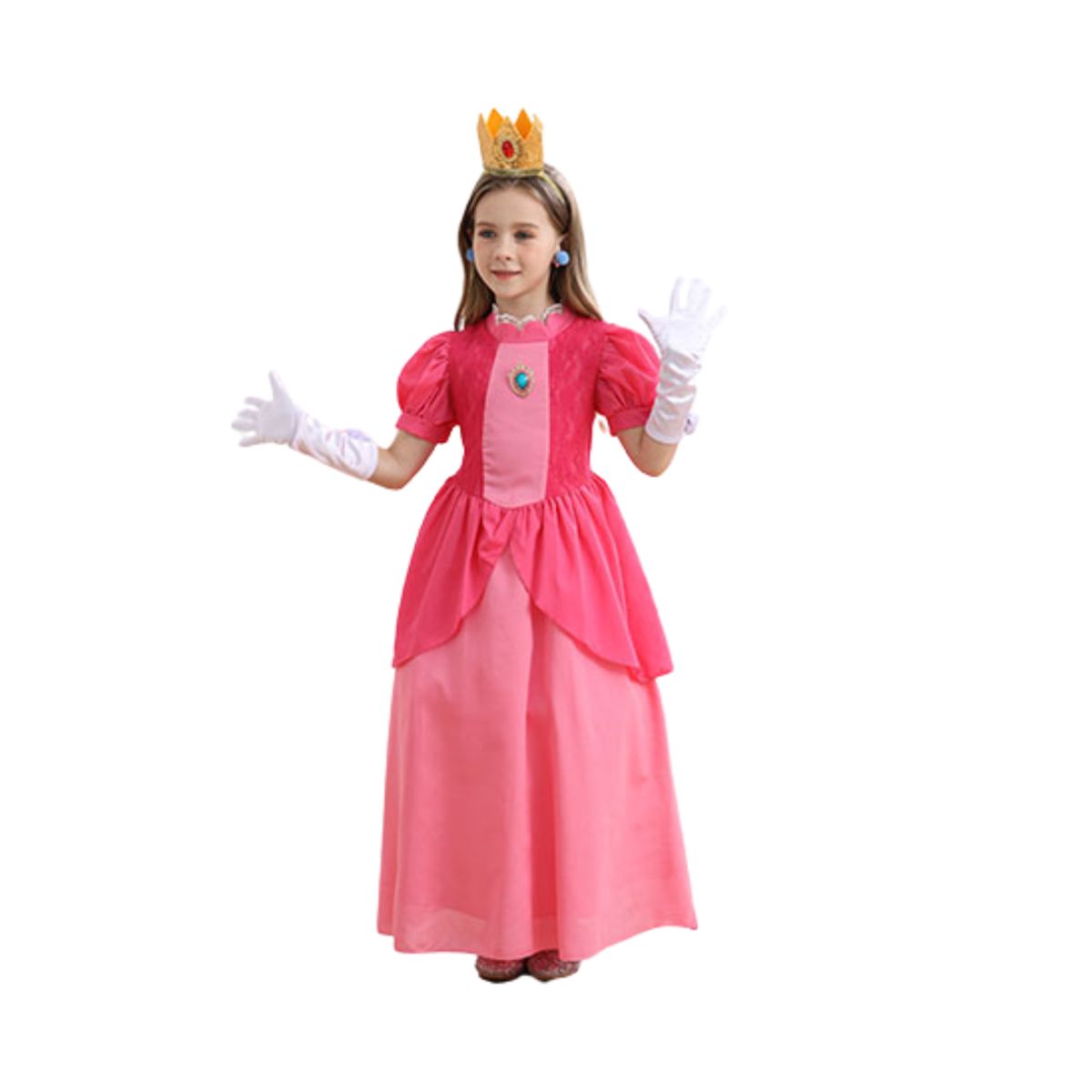 GENERICO - Disfraz Princesa Rosa Accesorios Corona Guantes Niña 10-12