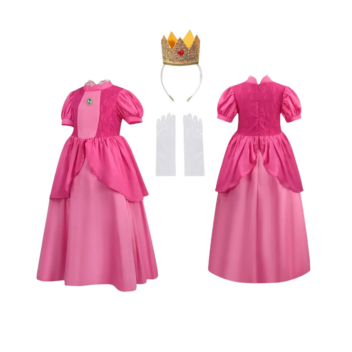 GENERICO - Disfraz Princesa Rosa Accesorios Corona Guantes Niña 10-12