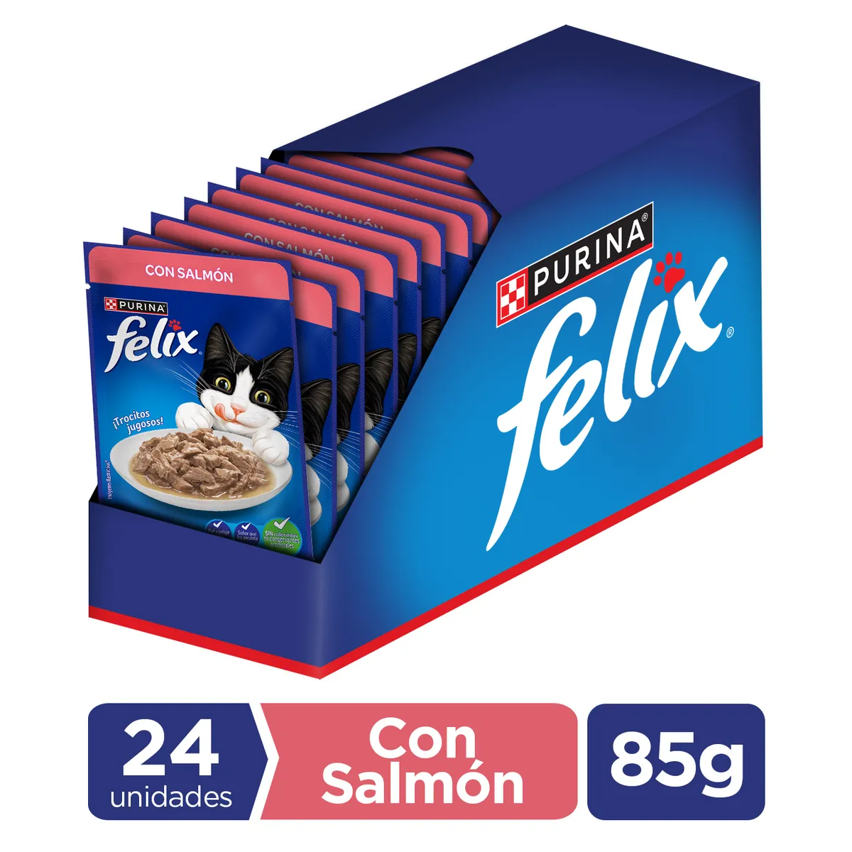 FELIX POUCH - Pack 24x Alimento húmedo para gato FELIX® Adultos con Salmón sobre 85g