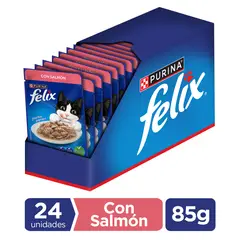 FELIX POUCH - Pack 24x Alimento húmedo para gato FELIX® Adultos con Salmón sobre 85g
