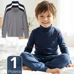 UTILISIMO - Camiseta Polera Bambú Primera Capa Cuello Beatle Manga Larga Colores Surtidos Niño