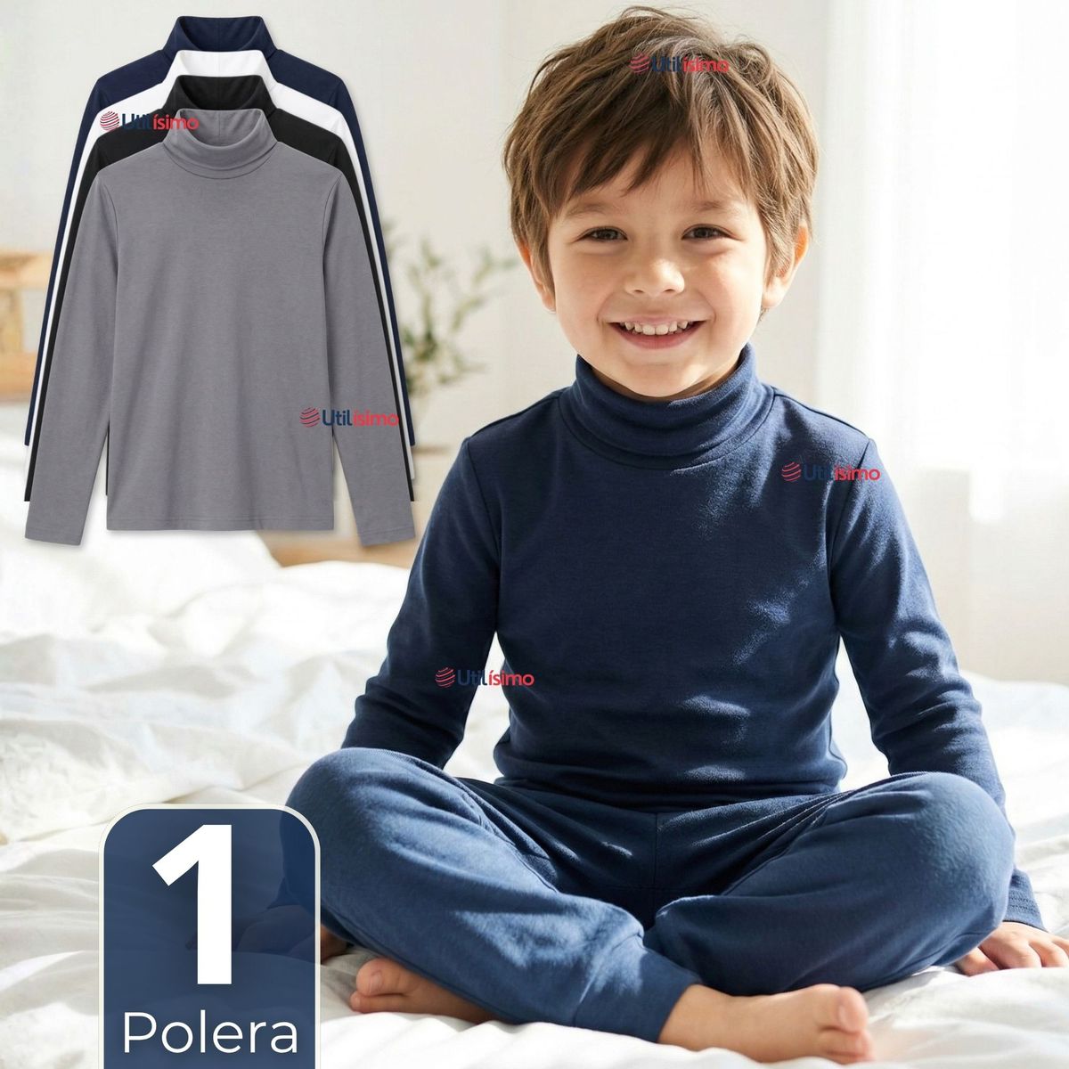 UTILISIMO - Camiseta Polera Bambú Primera Capa Cuello Beatle Manga Larga Colores Surtidos Niño