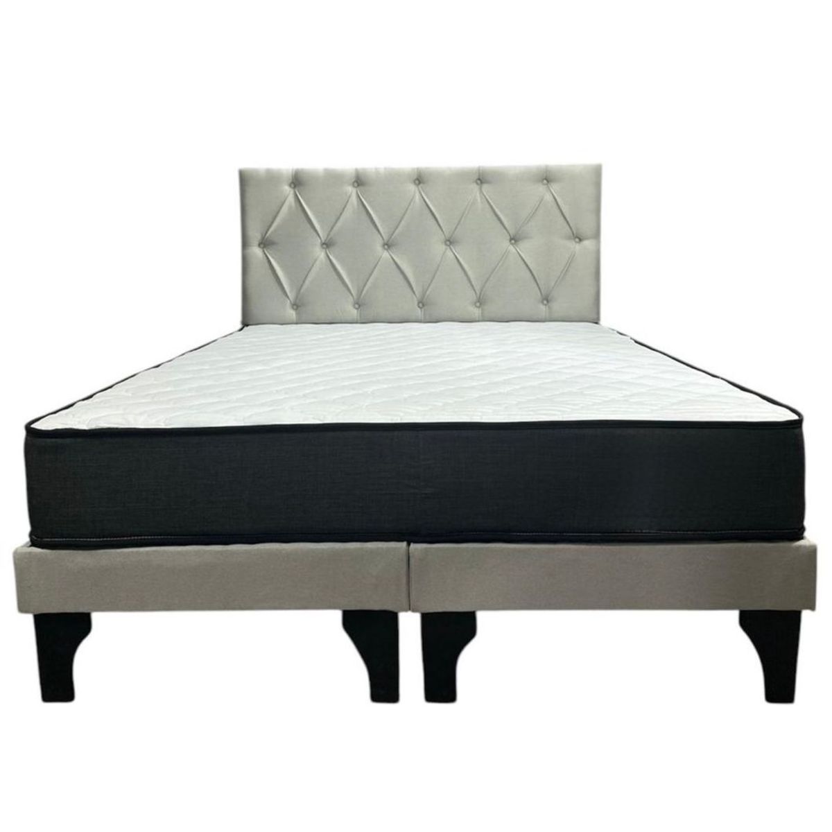 GENERICO - Cama 2 Plazas Europea Capitoneado Gris claro