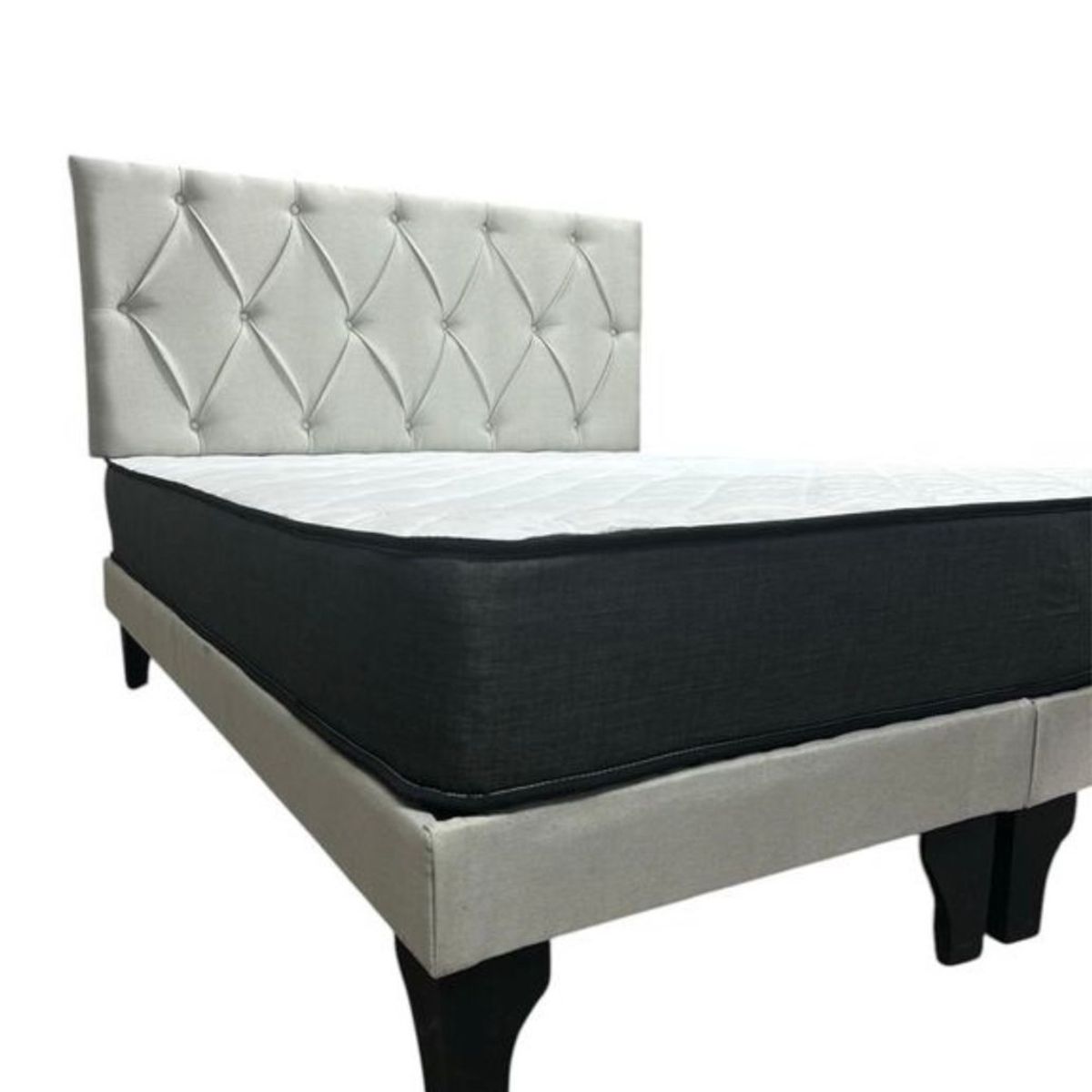GENERICO - Cama 2 Plazas Europea Capitoneado Gris claro