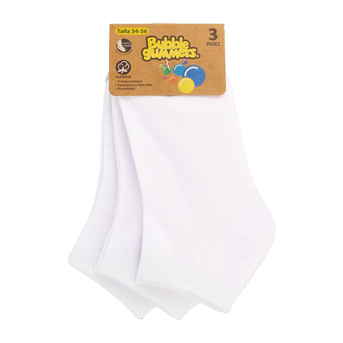 BUBBLE GUMMERS - Calcetines Infantiles Bubblegummers Tripack White Blanco