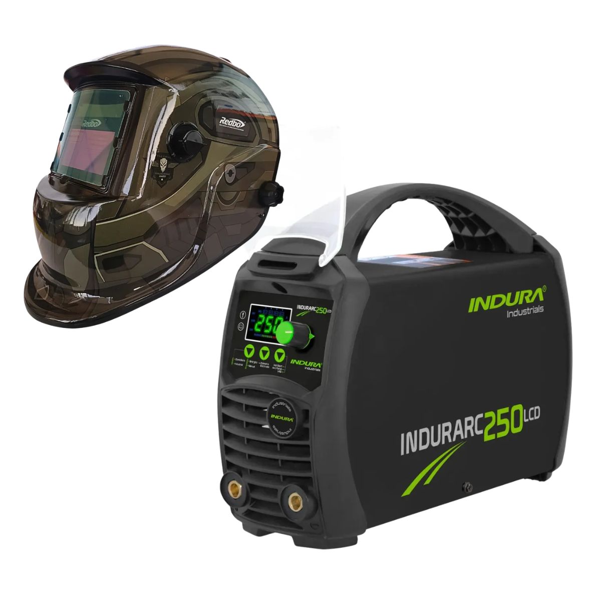 INDURA - kit Soldadora Indura 250A + Máscara Redbo RBLYE95H