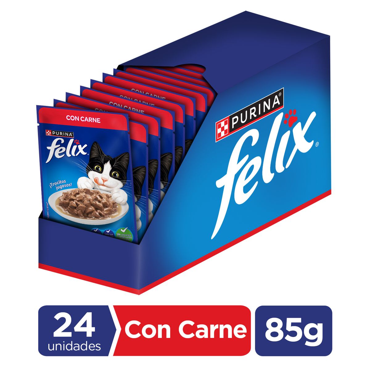 FELIX POUCH - Pack 24x Alimento húmedo para gato FELIX® Adultos con Carne sobre 85g