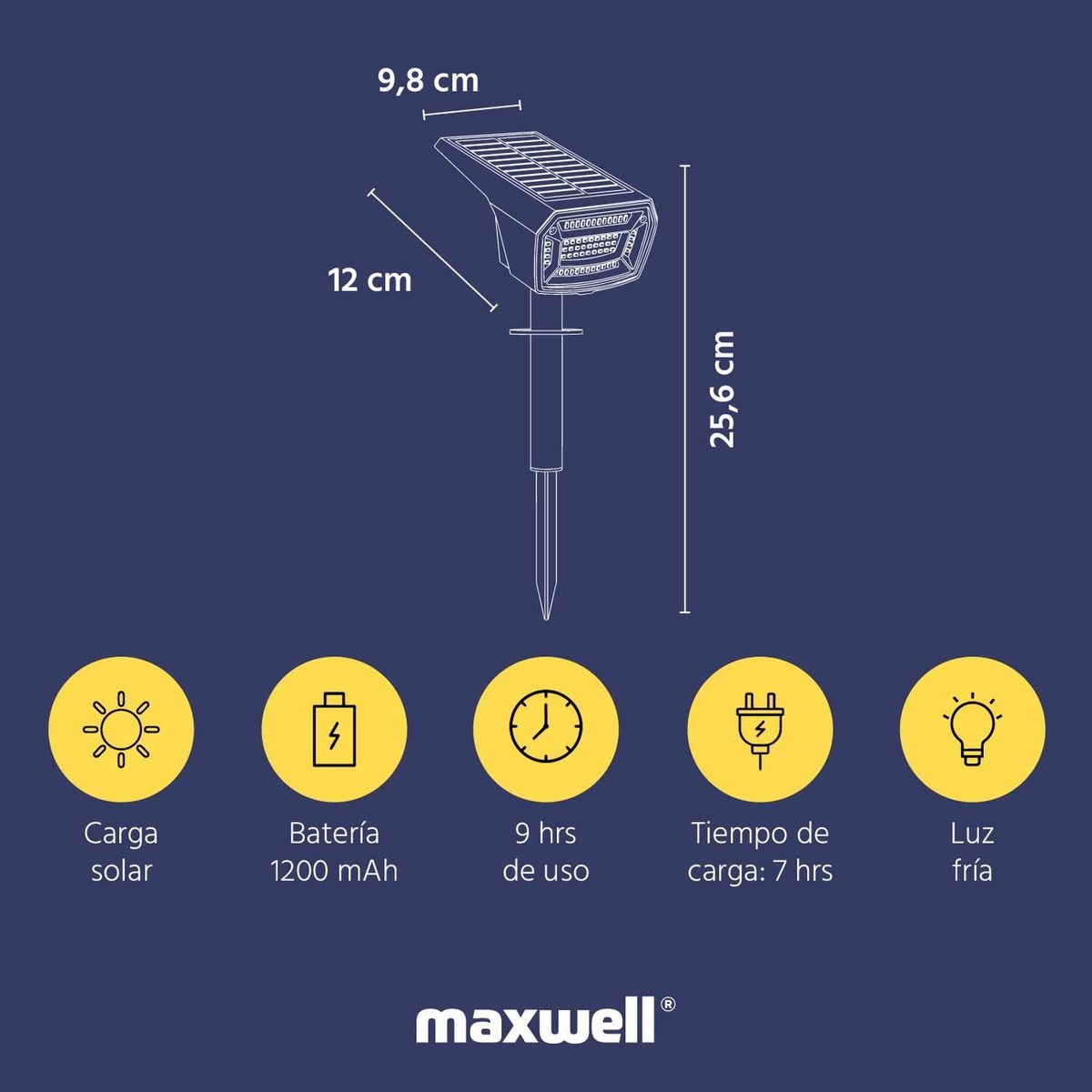MAXWELL - Foco Lampara Estaca Solar LED Jardin Maxwell Impermeable x2