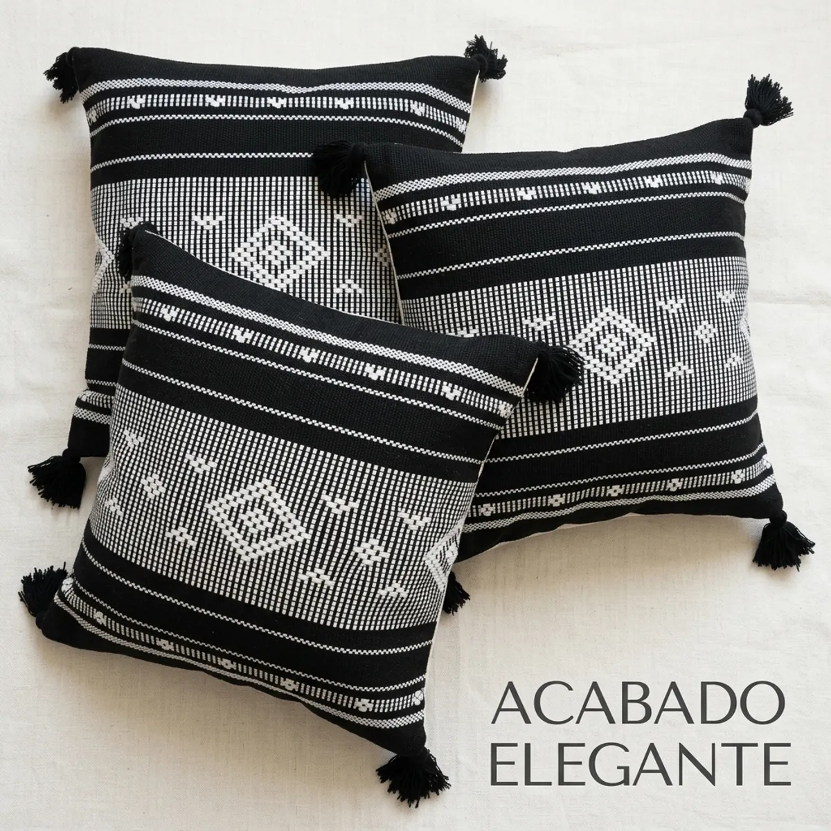 ARMONIA - PACK 3 FUNDAS CROCHE BORLAS NEGRO 750 Set 3 Unidades Living Comedor Estilo Clásico