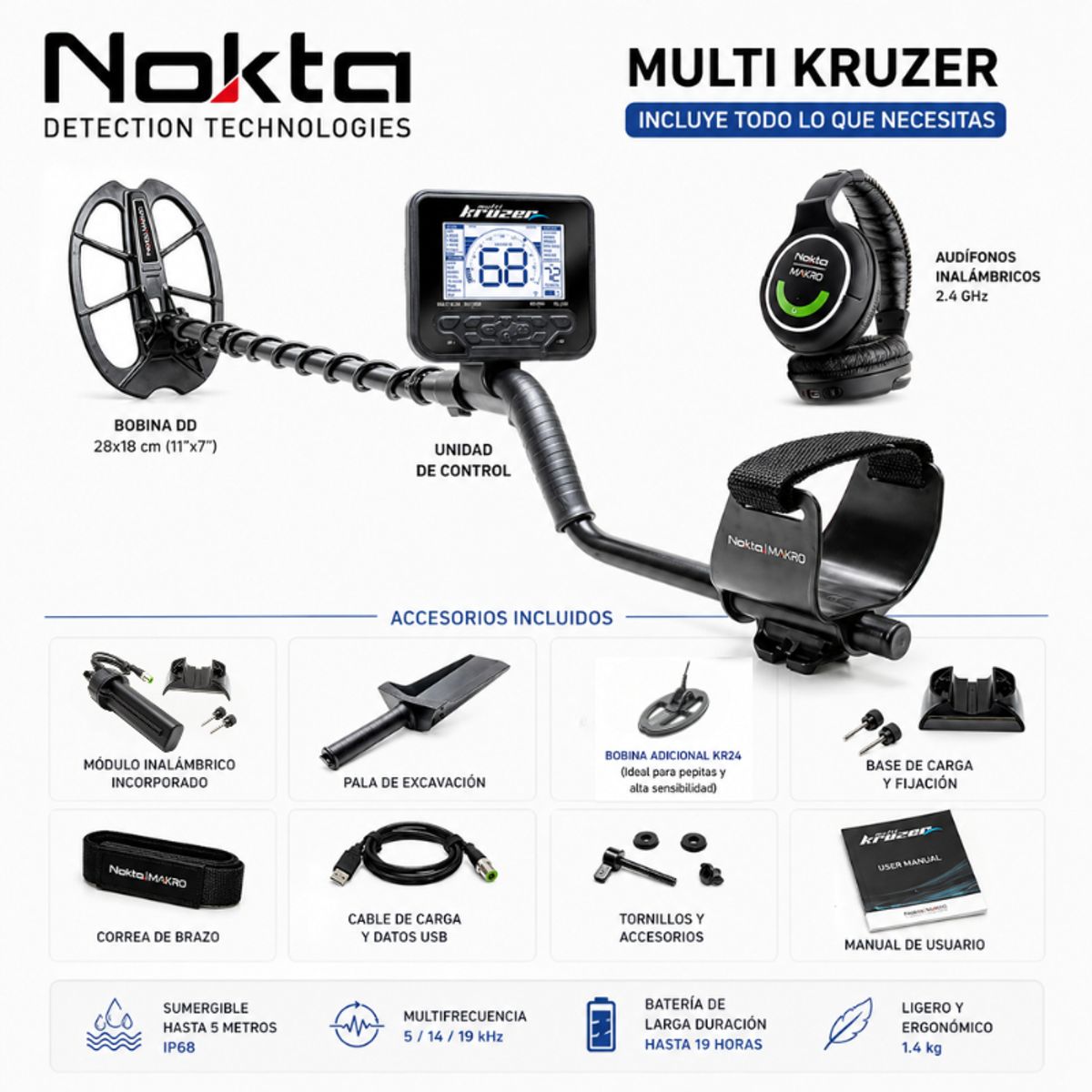 GENERICO - Detector de Metales Nokta Multi Kruzer Multifrecuencia Sumergible