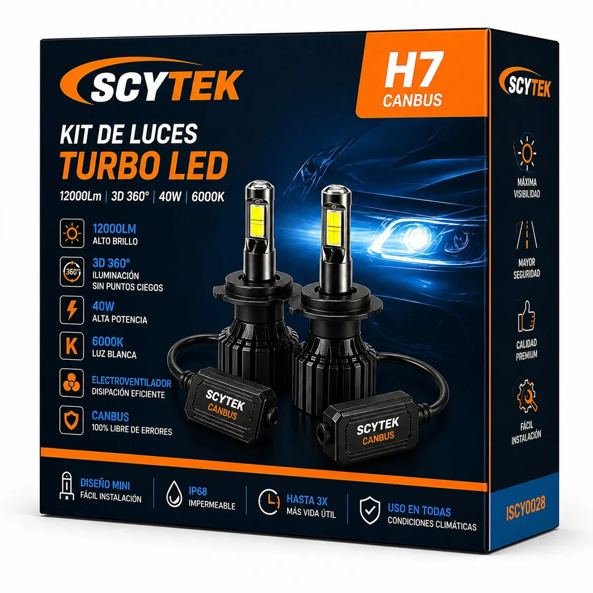 OEM - Kit de Luces Turbo LED H7 Canbus 12000Lm 3D 360° 40W 6000K