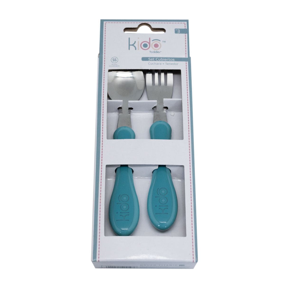 KIDO - SET DE CUBIERTOS CUCHARA Y TENEDOR ACERO INOXIDABLE AZUL TODDLER KIDO