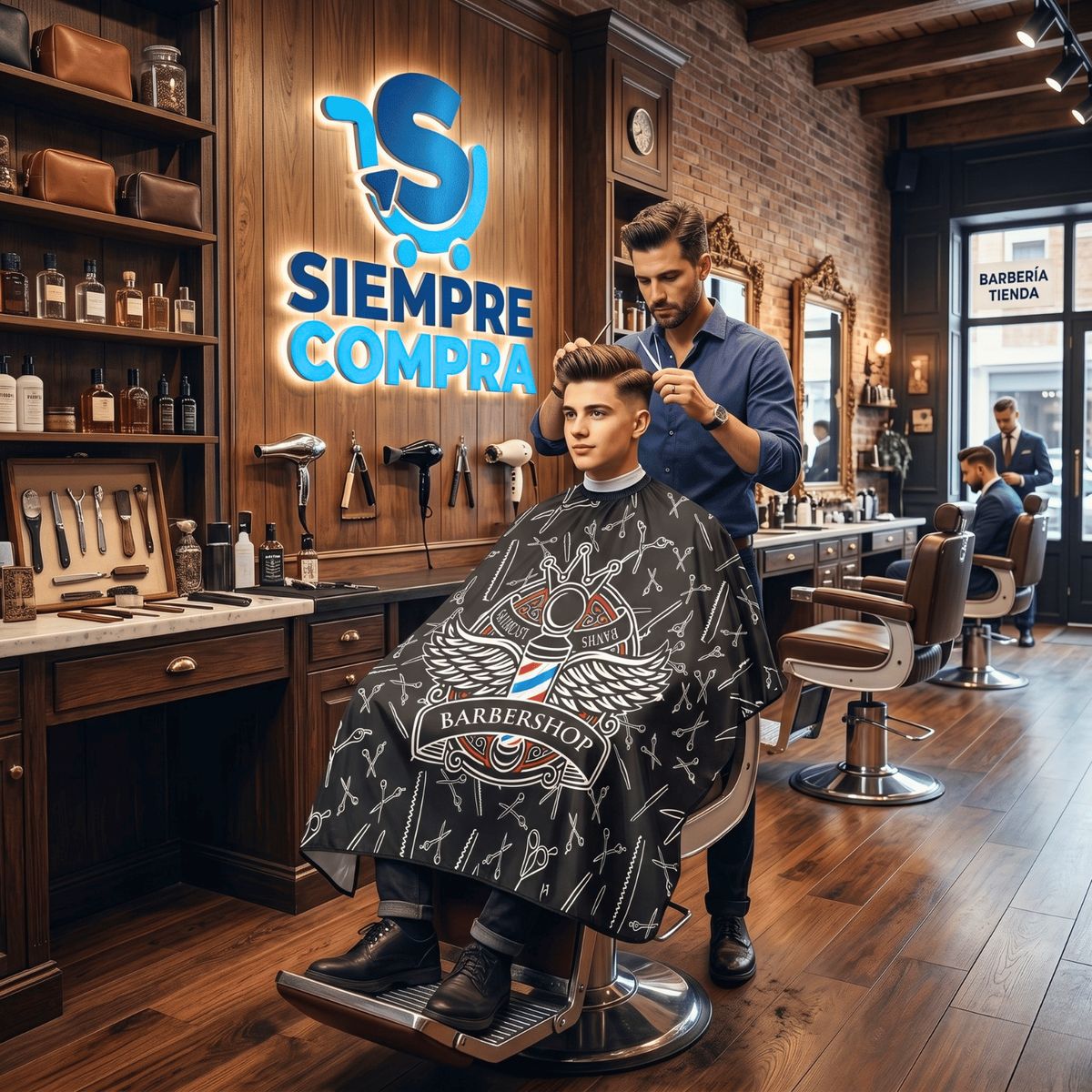 GENERICO - Capa Cuello de Goma BarberShop Negro