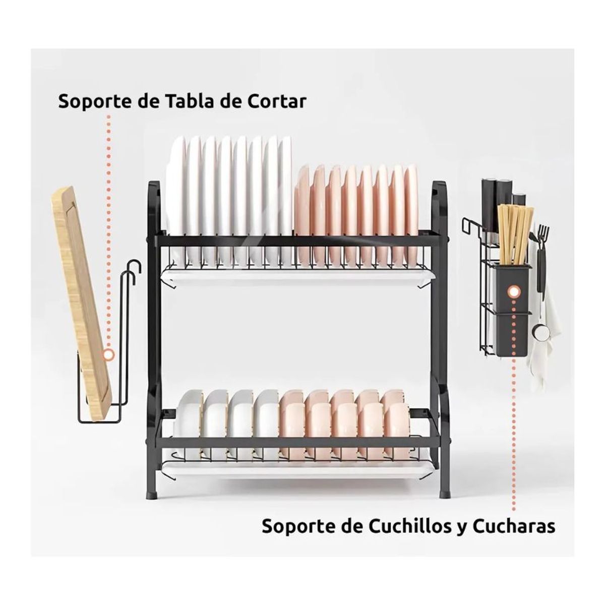 GENERICO - Secador Escurridor De Platos Loza Vajilla 2 Niveles Cocina