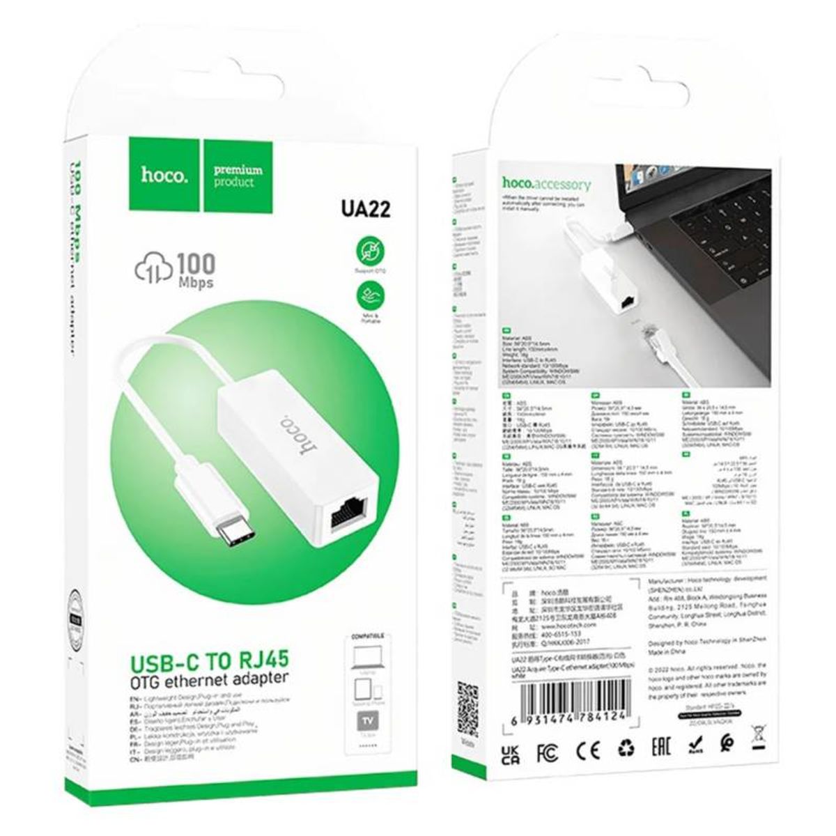 HOCO - Adaptador USB-C a Ethernet UA22 HOCO