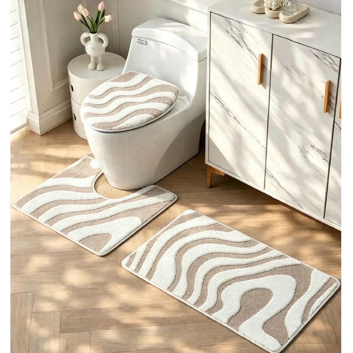 ALMA & DECO - Set de Baño 3 Piezas Conjunto Relieve Beige y Crema PT