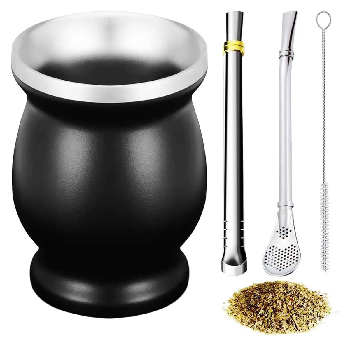 OEM - Mate Acero Inoxidable Térmico Copita Color Negro Bombilla