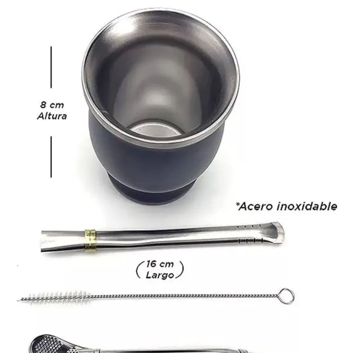 OEM - Mate Acero Inoxidable Térmico Copita Color Negro Bombilla