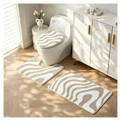 ALMA & DECO - Set de Baño 3 Piezas Conjunto Relieve Gris y Crudo PT