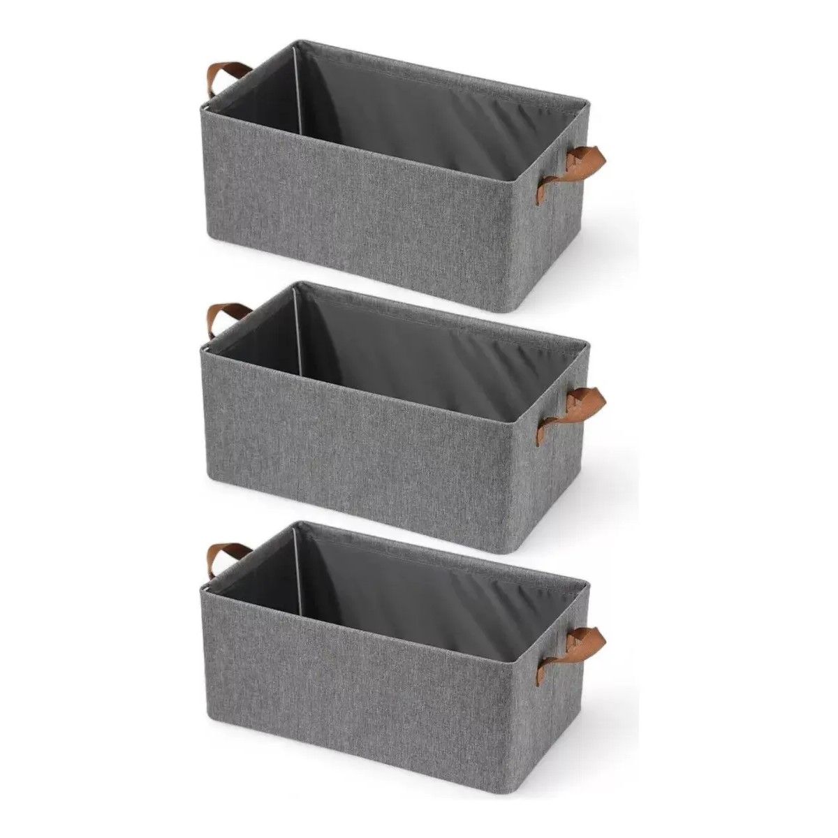 GENERICO - 3x Bolsas Organizador Ropa Caja Plegable Asa Almacenamiento Gris Oscuro Lisa BELUG