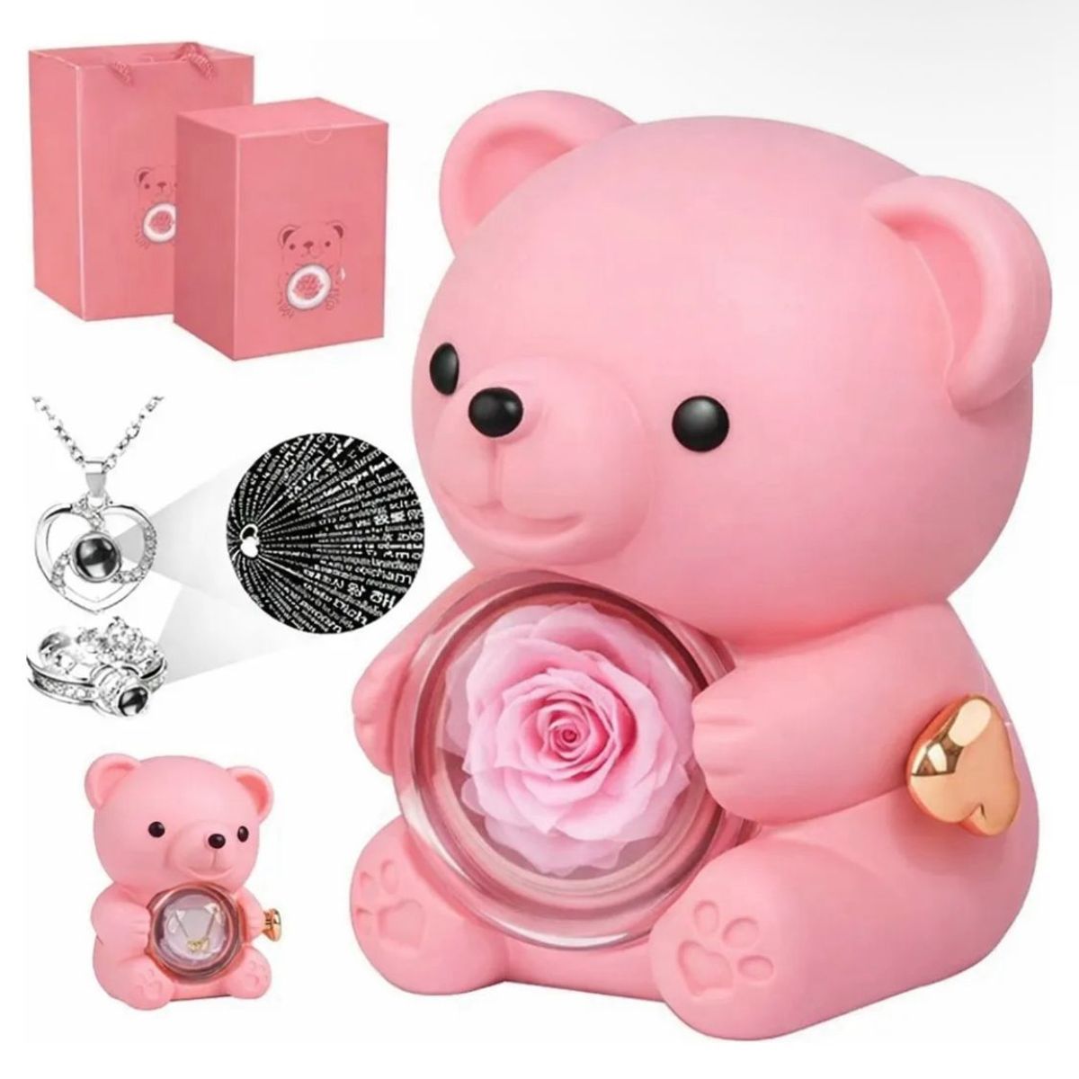 OEM - Oso Regalo Rosa Eterna Joyero Collar Anillo Regalo Color Rosa