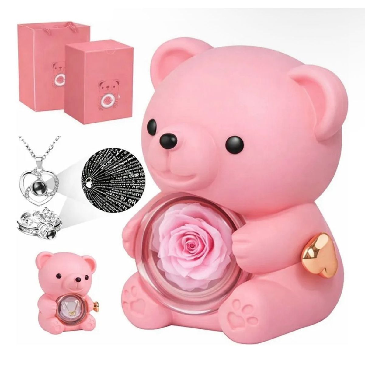 OEM - Oso Regalo Rosa Eterna Joyero Collar Anillo Regalo Color Rosa