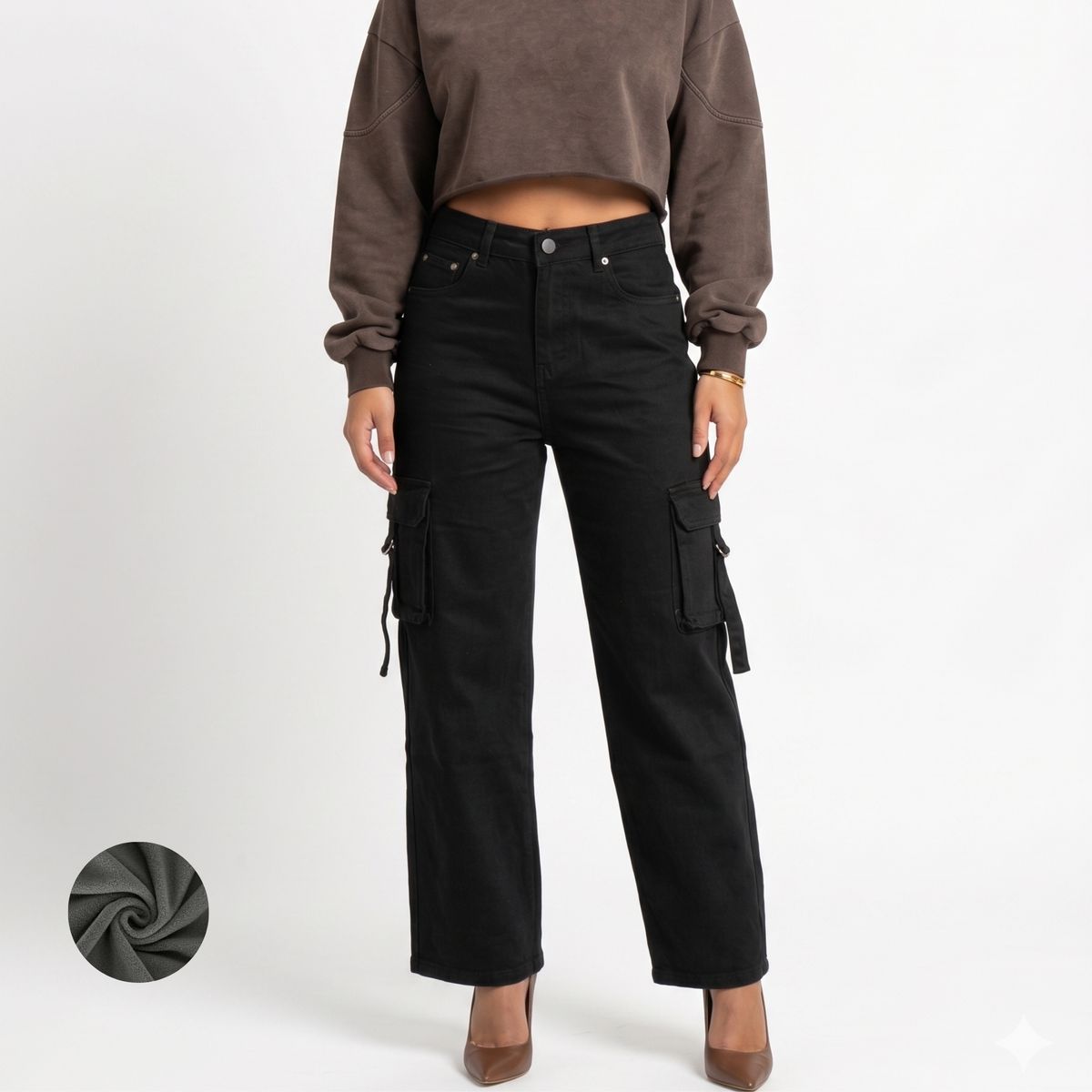 D'JOE - Pantalon Jeans Cargo Forro Polar Mujer