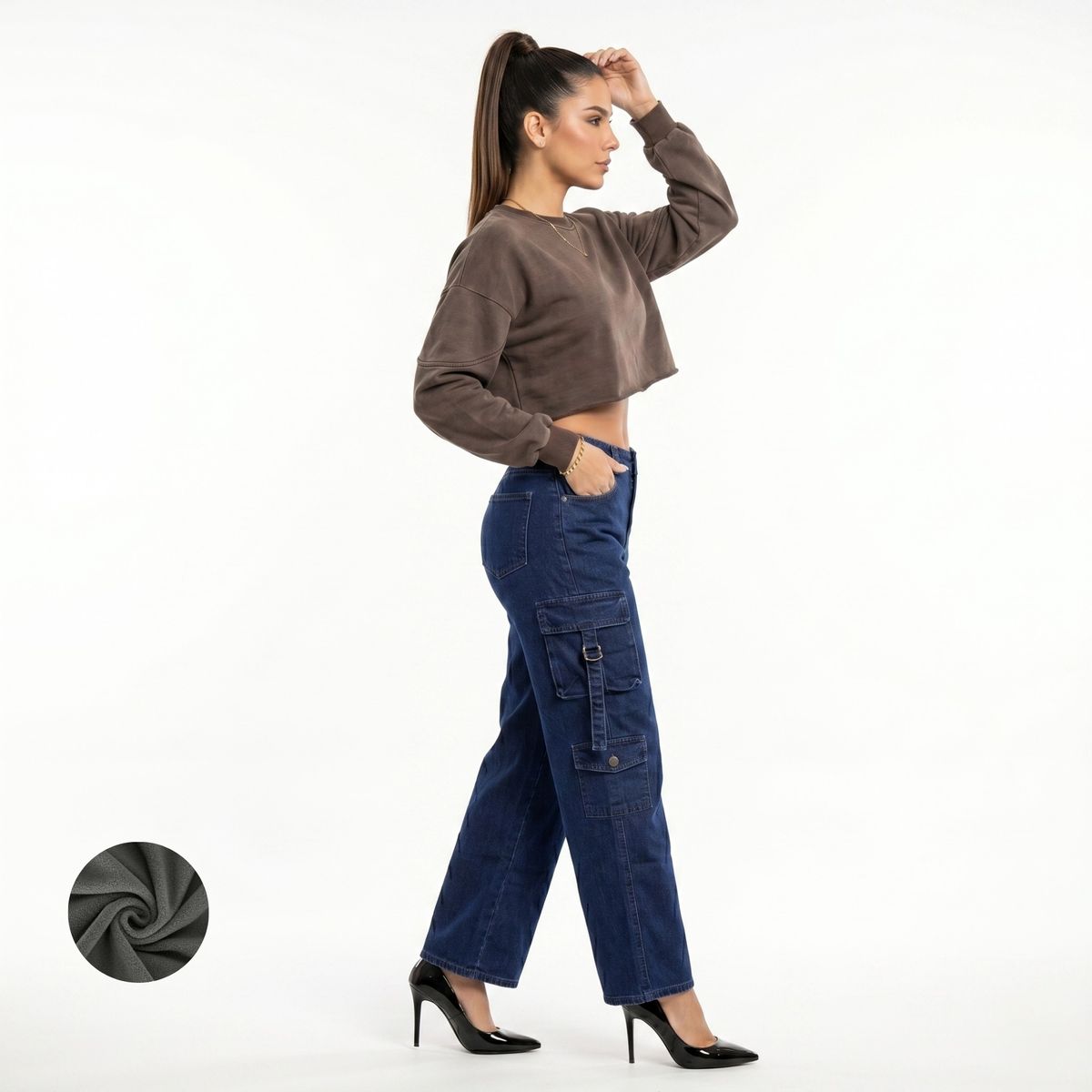 D'JOE - Pantalon Jeans Cargo Forro Polar Mujer