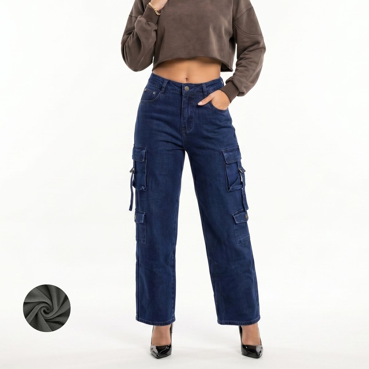 D'JOE - Pantalon Jeans Cargo Forro Polar Mujer