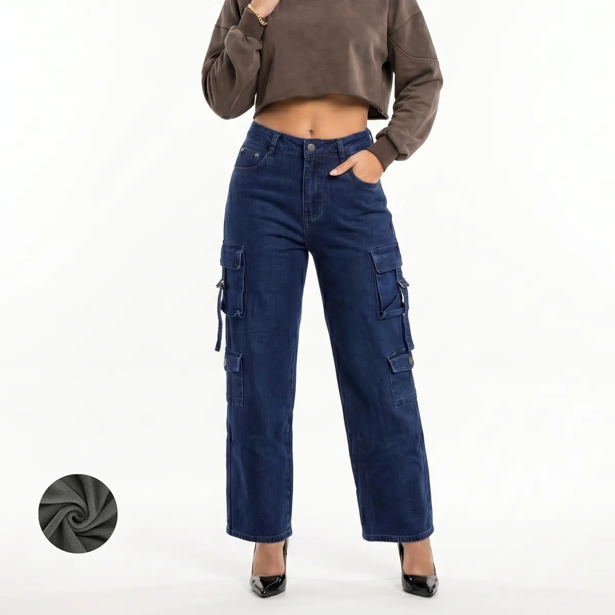 D'JOE - Pantalon Jeans Cargo Forro Polar Mujer