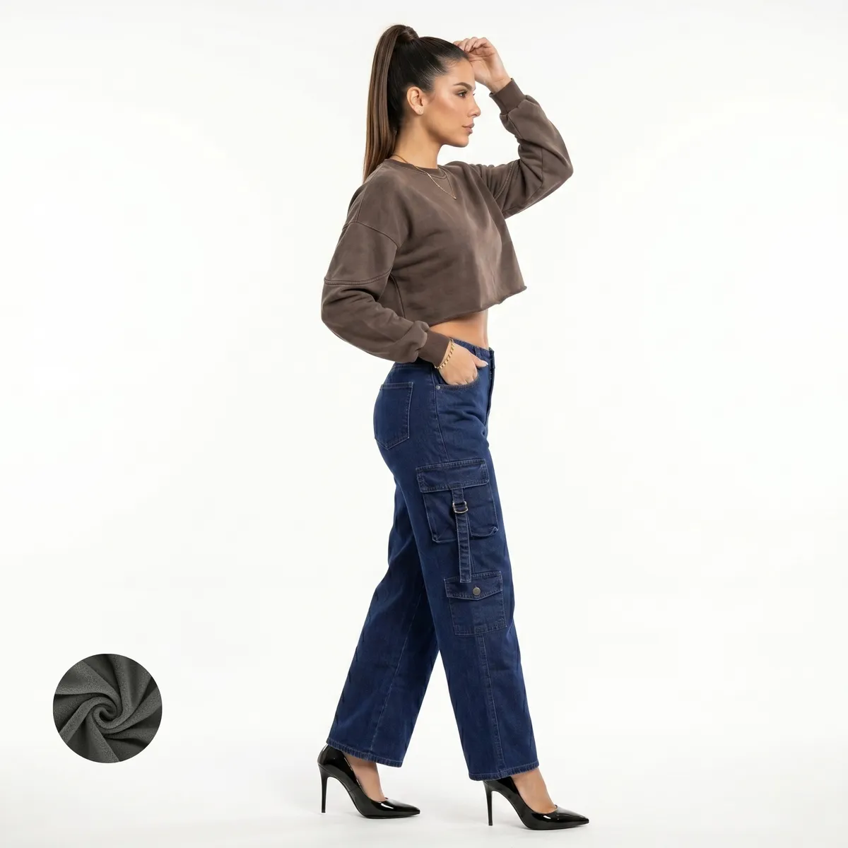 D'JOE - Pantalon Jeans Cargo Forro Polar Mujer