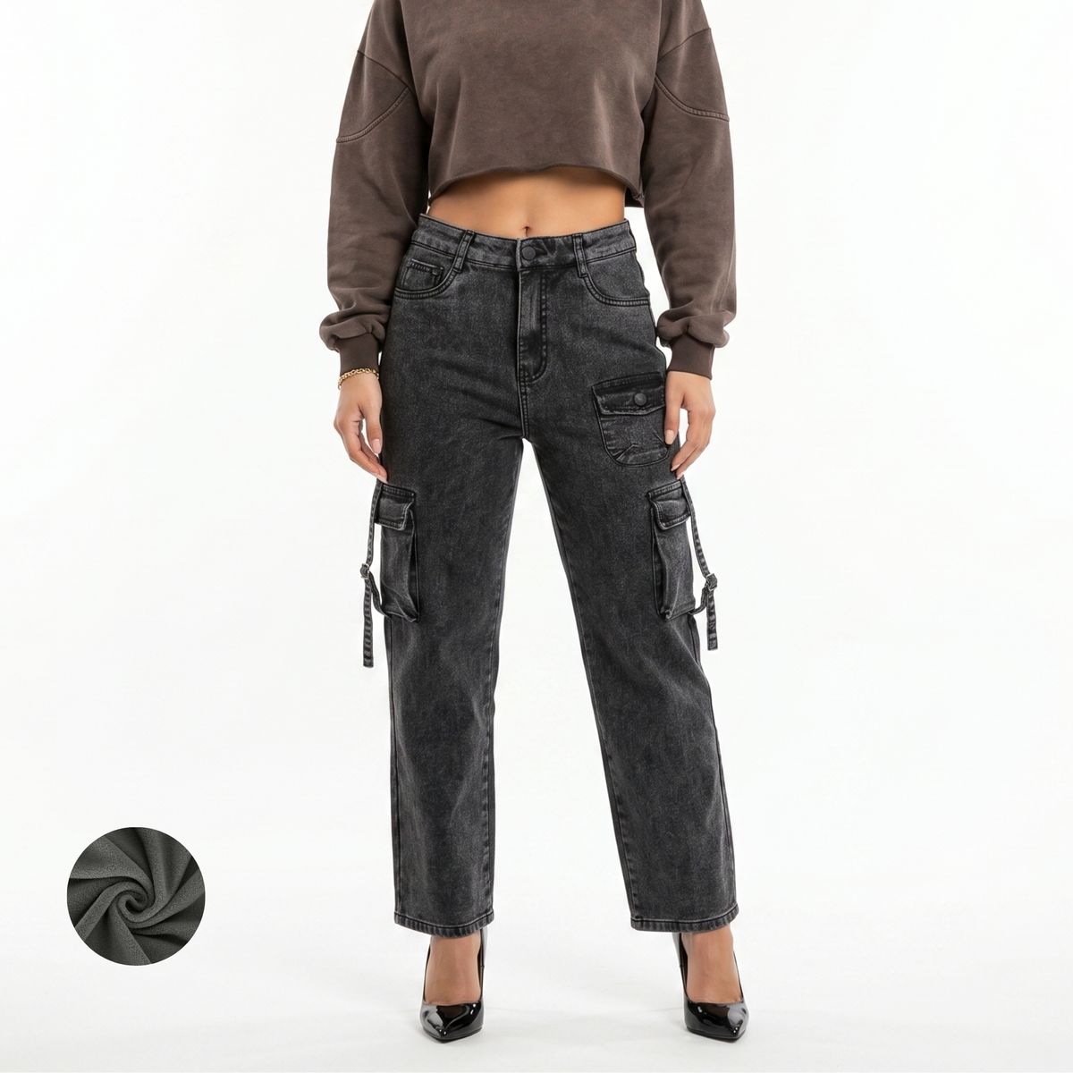D'JOE - Pantalon Jeans Cargo Forro Polar Mujer