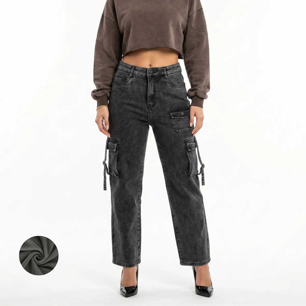 D'JOE - Pantalon Jeans Cargo Forro Polar Mujer