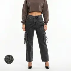 D'JOE - Pantalon Jeans Cargo Forro Polar Mujer