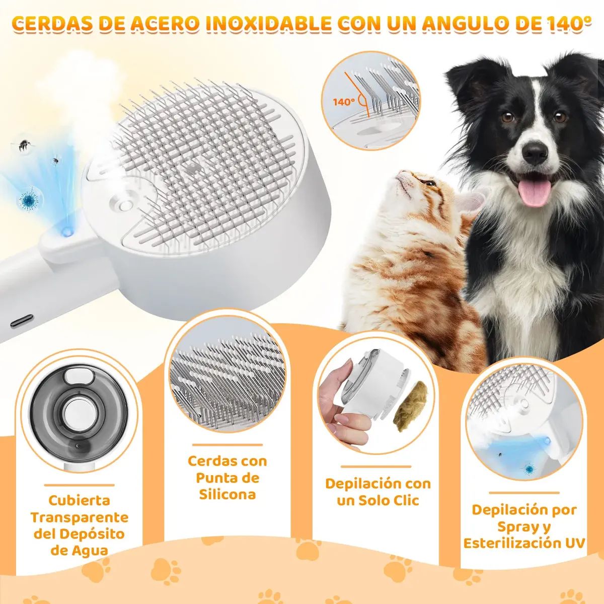 GENERICO - Cepillo Automatico A Vapor Perros Quita Pelos Gatos Mascotas
