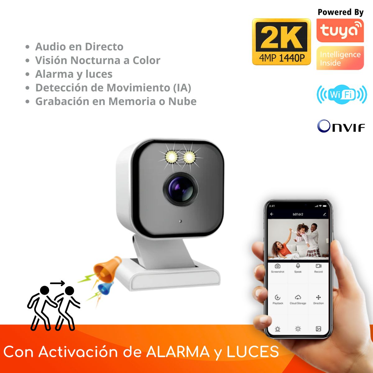 D MOTICA - Mini Cámara Wifi Inteligente 2K 4MP Interior - Audio y Detección de Movimiento