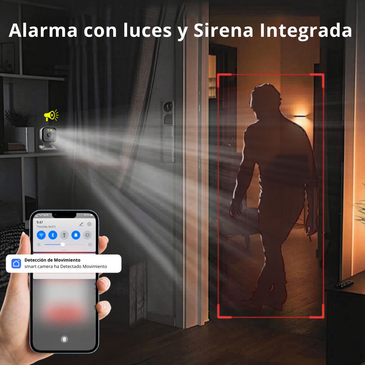 D MOTICA - Mini Cámara Wifi Inteligente 2K 4MP Interior - Audio y Detección de Movimiento