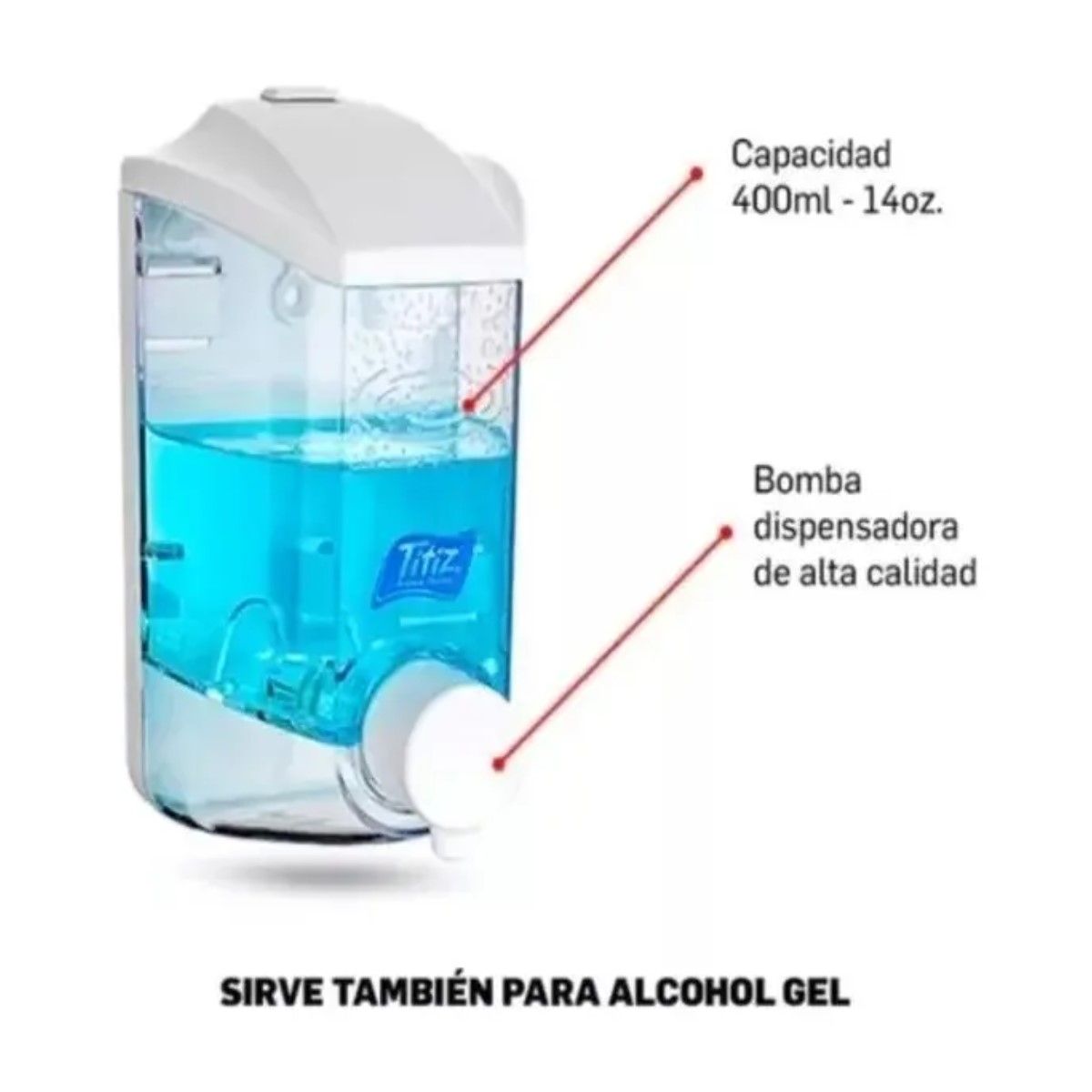 GENERICO - Dispensador Jabón Líquido Pared 400 mL Botón Blanco Organizador BELUG