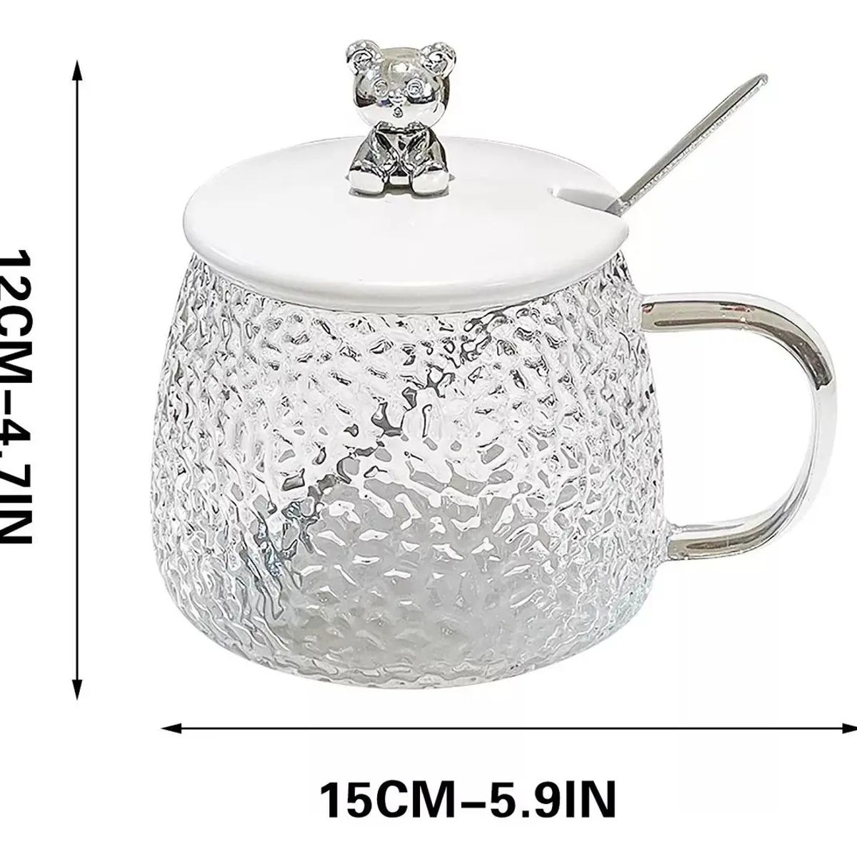 GENERICO - Taza Vidrio 220ml Diseño Oso Tapa Cuchara Borosilicato 12cm
