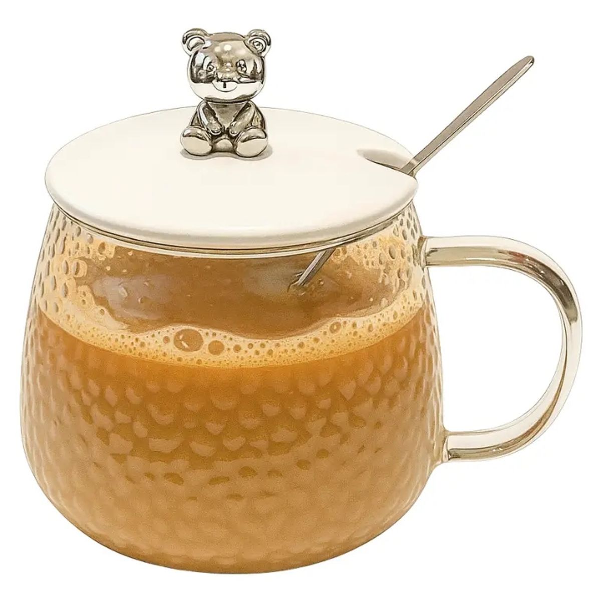 GENERICO - Taza Cafe Vidrio Oso Regalo Ideal Desayuno Completo Tapa 3u