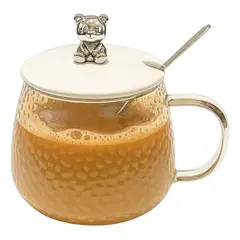 GENERICO - Taza Vidrio Texturizada Oso Kawaii Estetica Coreana Set 3p