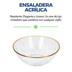GENERICO - Ensaladera Premium Acrílica con Borde Dorado Estilo y Resistencia
