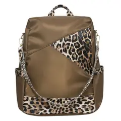 GENERAL - Mochila Cartera Mujer Antirrobo Café con Diseño Animal Print