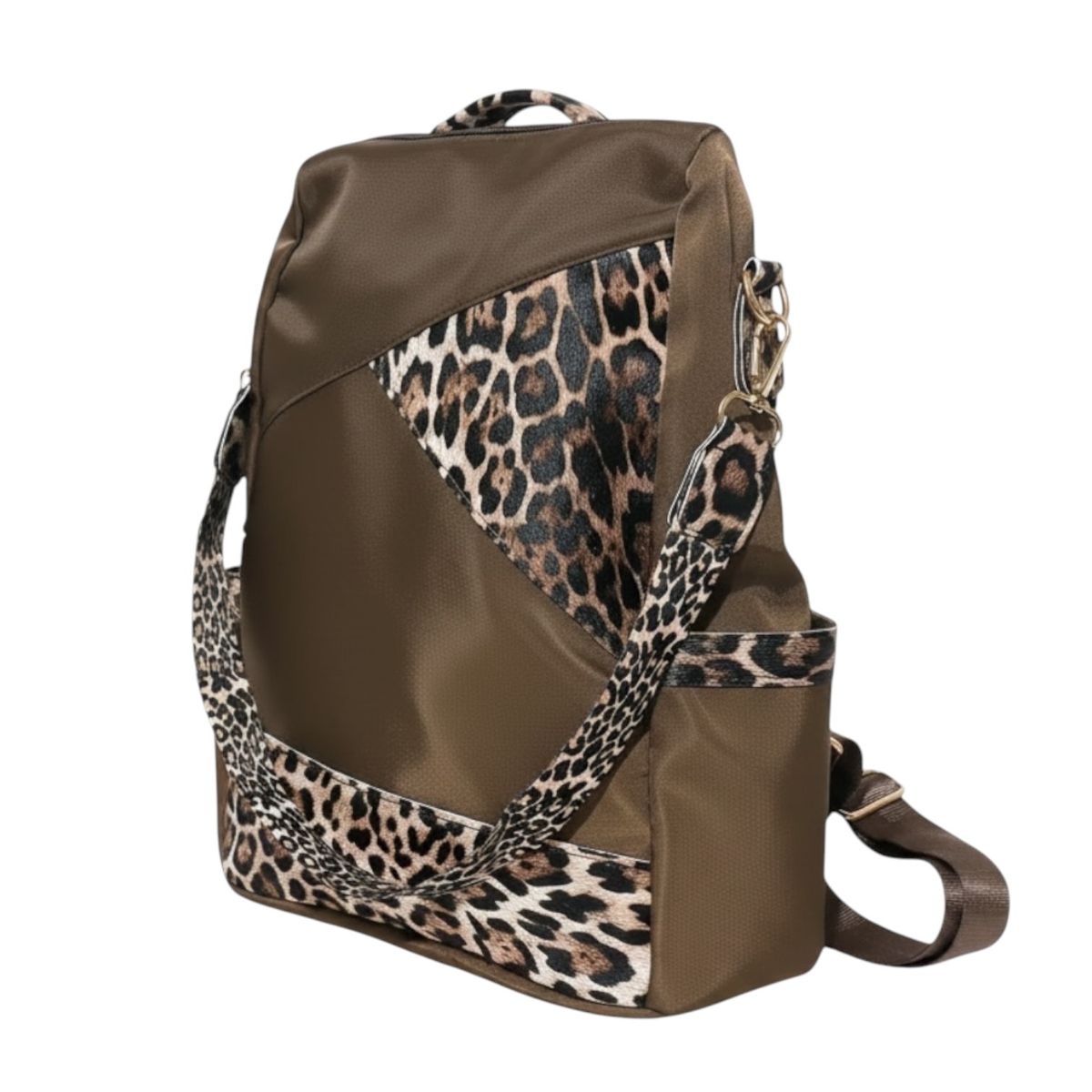 GENERAL - Mochila Cartera Mujer Antirrobo Café con Diseño Animal Print