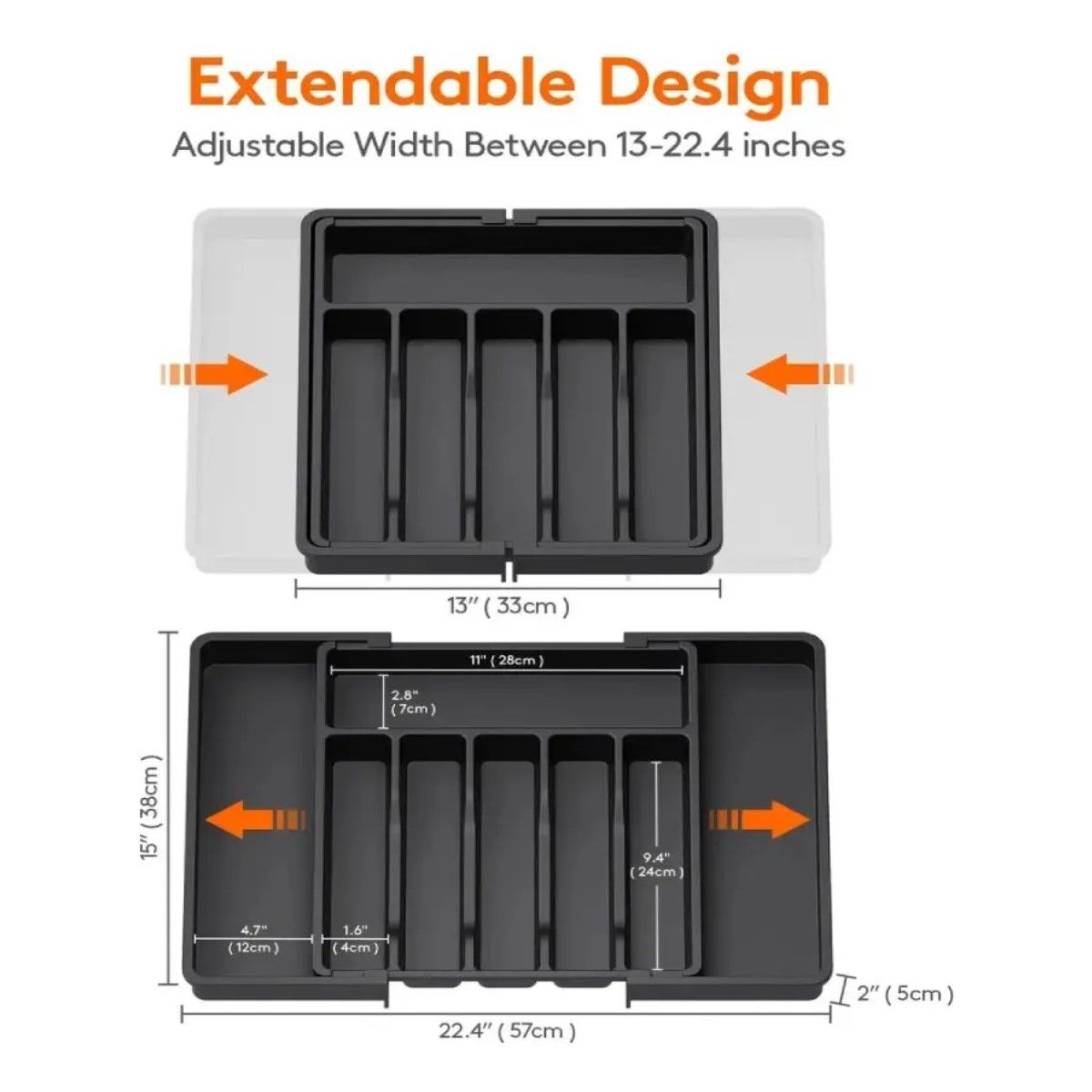 GENERICO - Organizador Cubiertos Ajustable Expandible 8 Compartimientos Negro BELUG