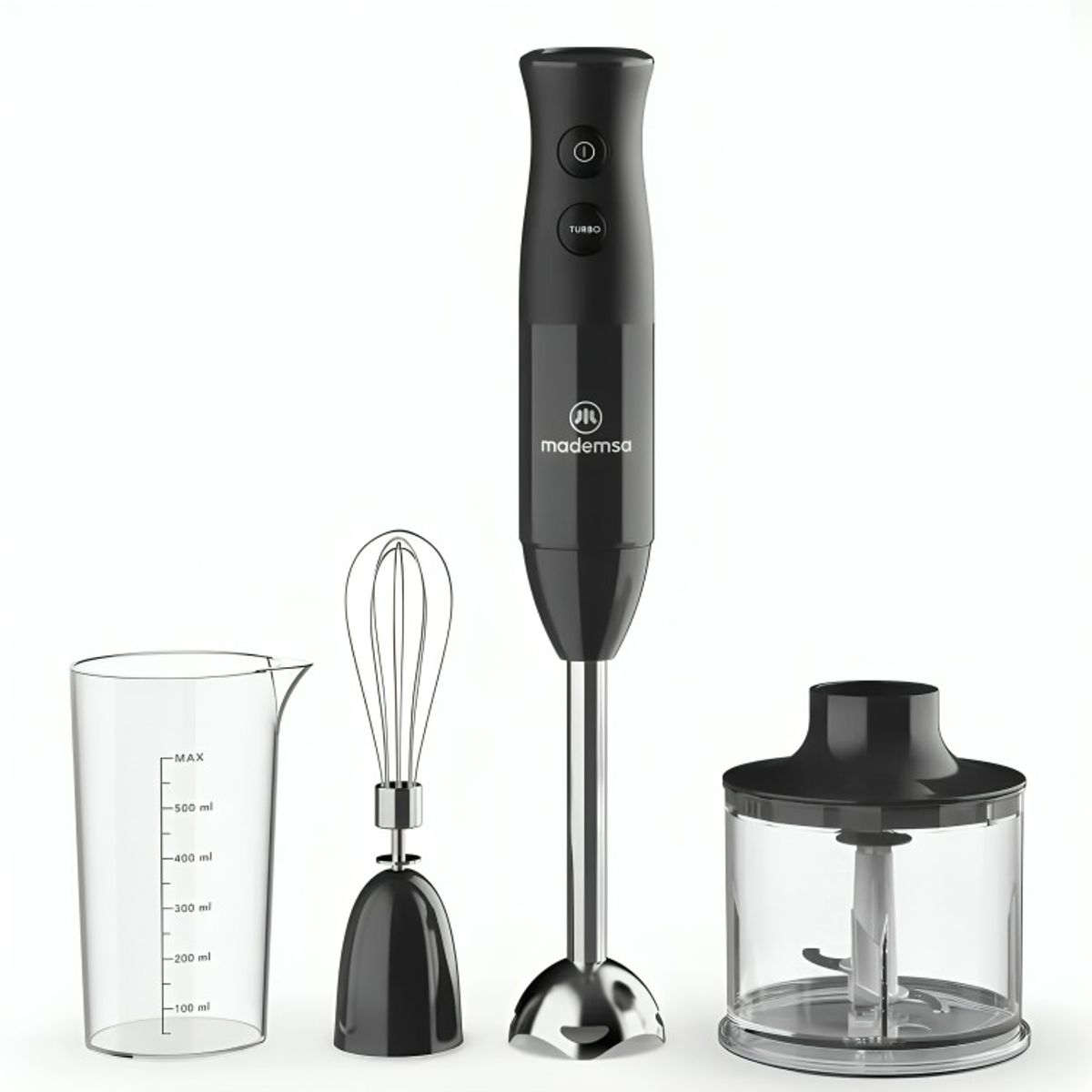 MADEMSA - Minipimer Licuadora 3 en 1 Mademsa 2 velocidades Tecnología Súper Textura MIB20 Negro